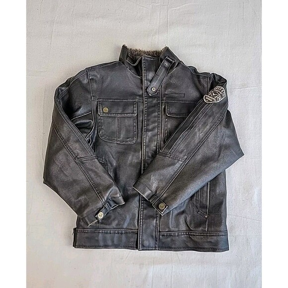 Hawke Co Jacket Boys 7 Brown Bomber Aviator Sherpa Lined Full Zip Pockets Preppy